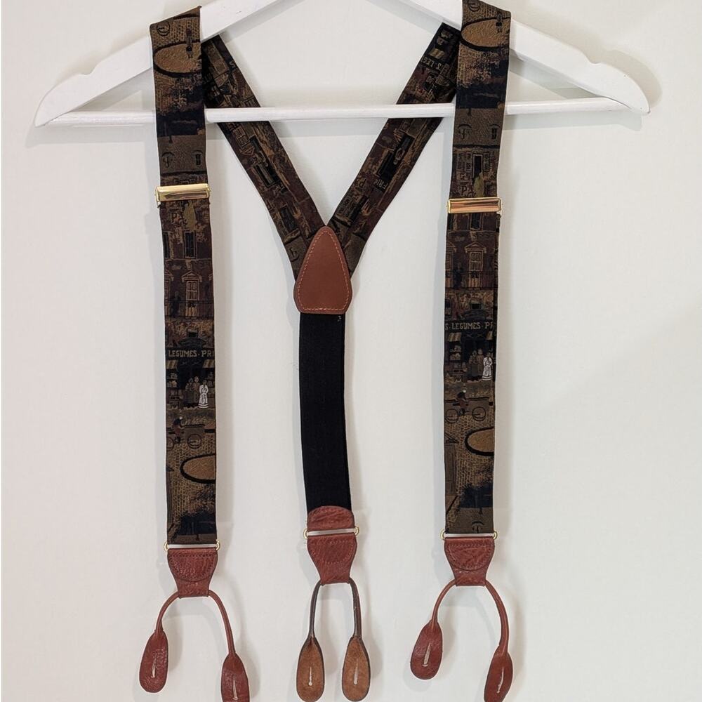 Vintage CAS Germany Unique Tapestry Print Suspenders European Old Money Academia